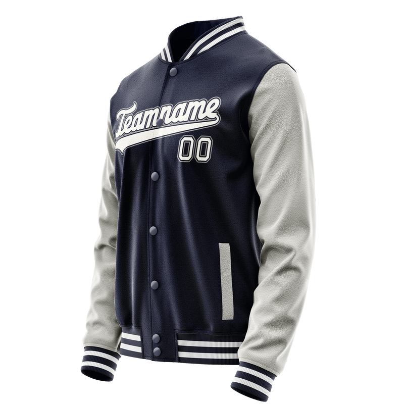 Custom Navy Gray Solid Color Varsity Letterman Jacket JA02240617KZ293