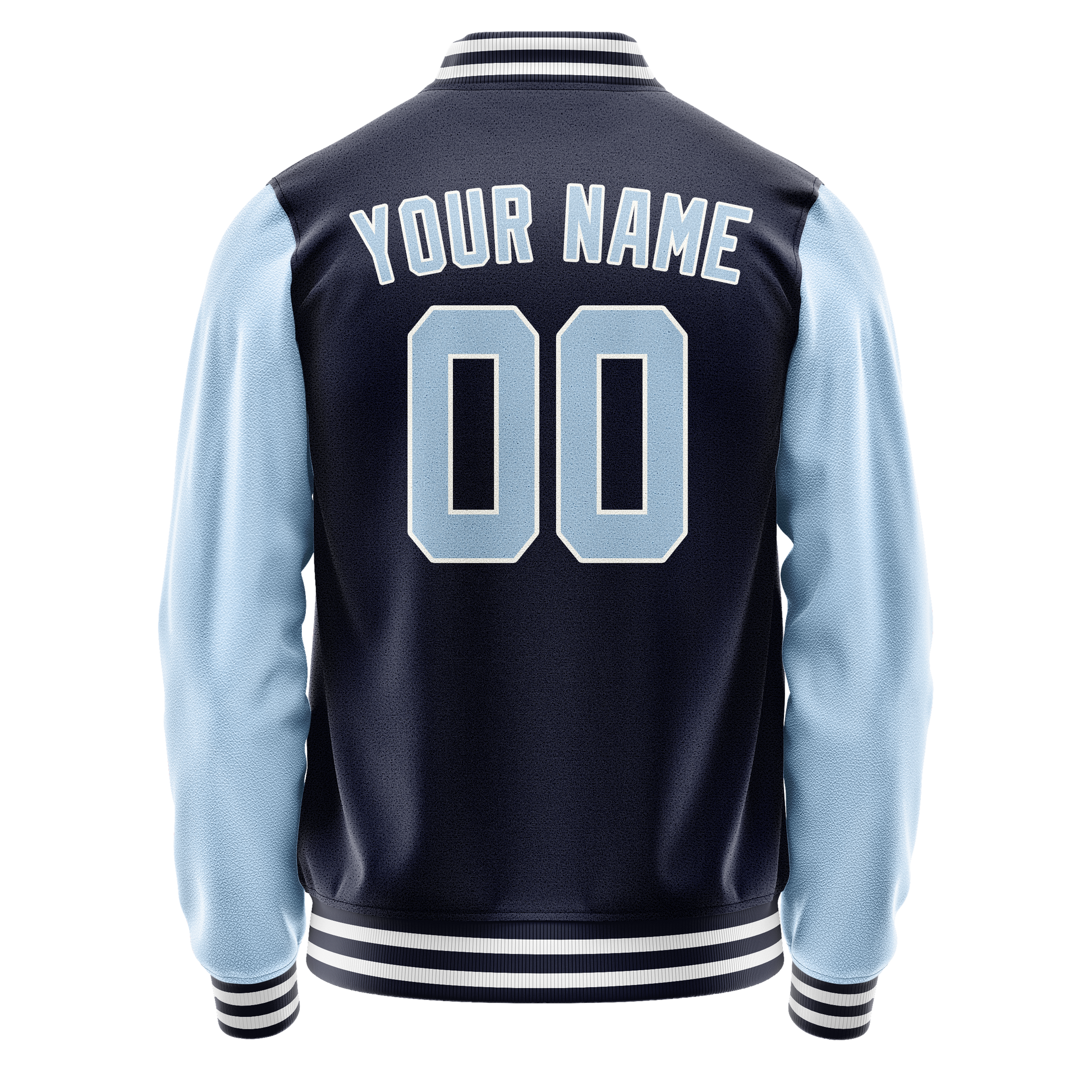 Custom Navy Light-Blue Solid Color Varsity Letterman Jacket JA02240617KZ294