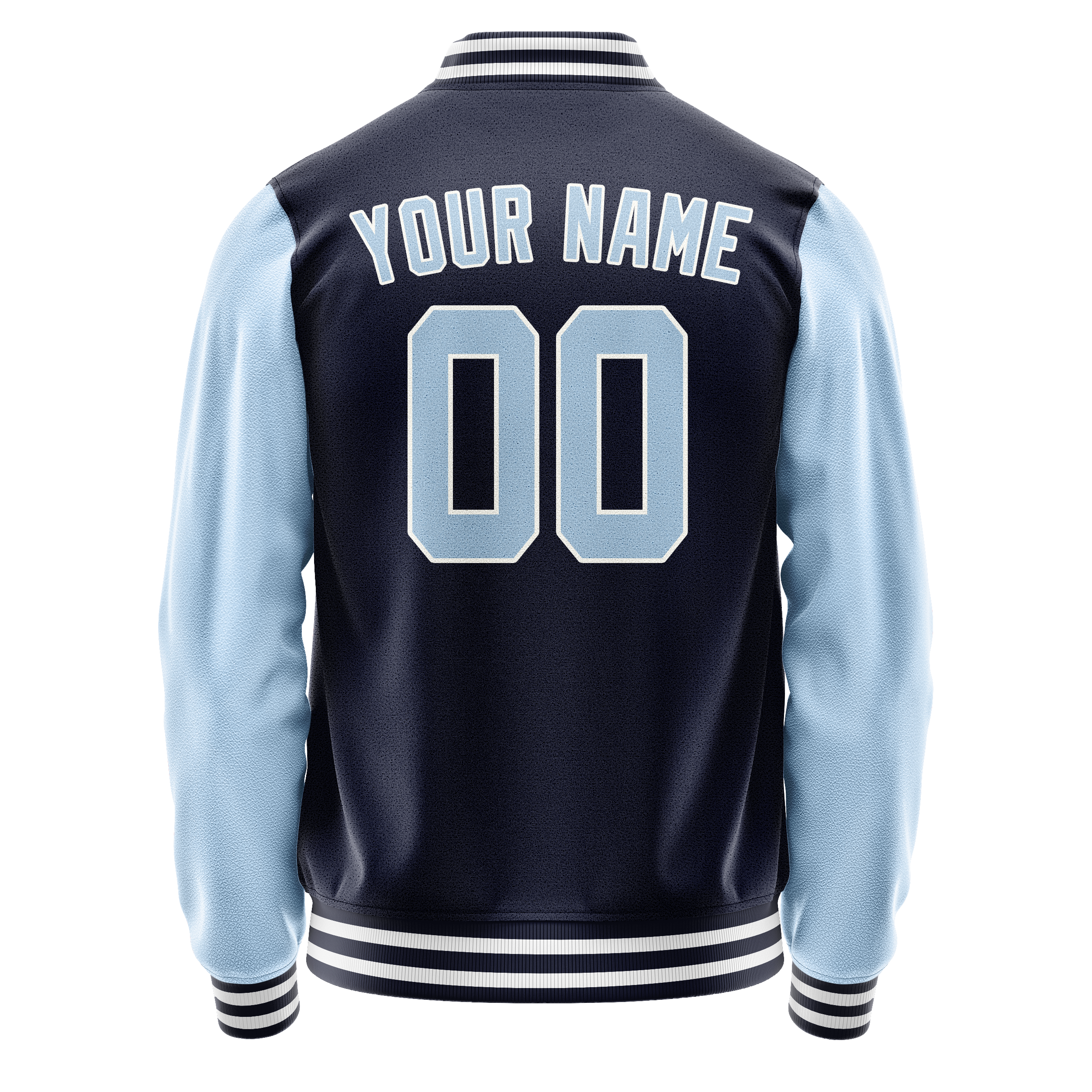Custom Navy Light-Blue Solid Color Varsity Letterman Jacket JA02240617KZ294