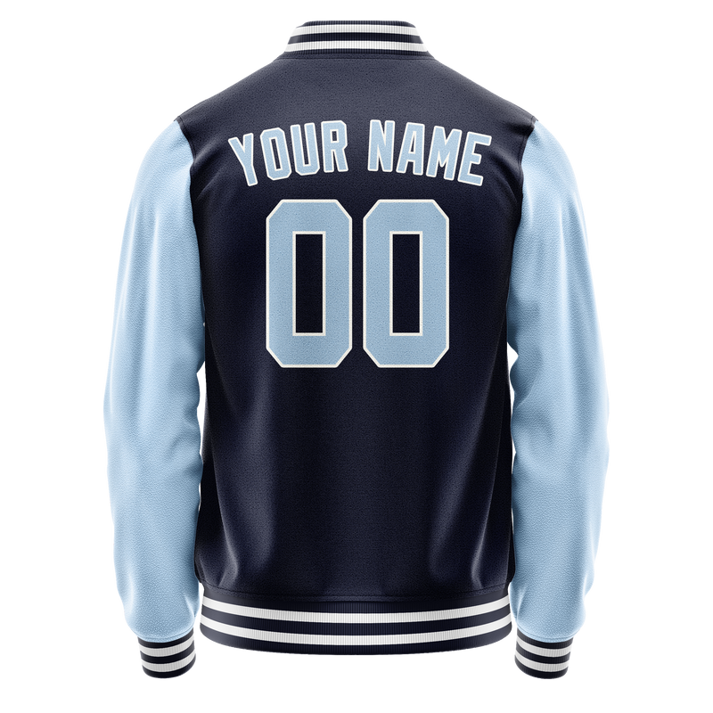 Custom Navy Light-Blue Solid Color Varsity Letterman Jacket JA02240617KZ294