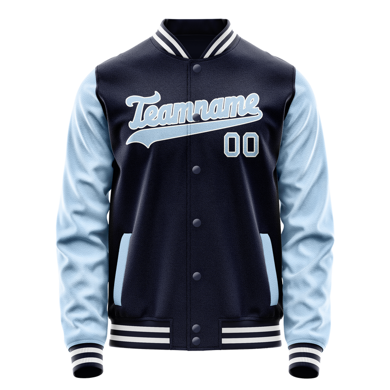 Custom Navy Light-Blue Solid Color Varsity Letterman Jacket JA02240617KZ294