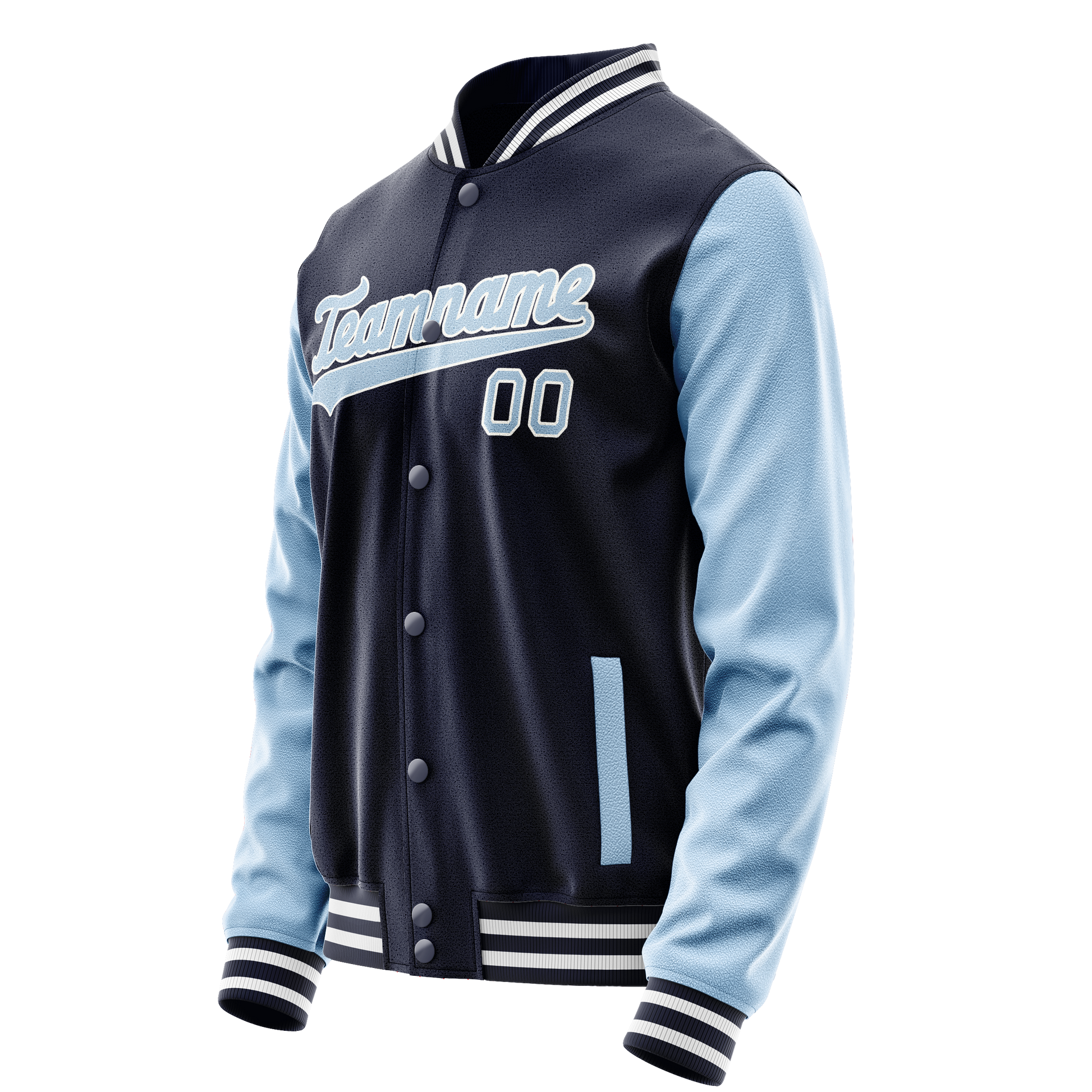 Custom Navy Light-Blue Solid Color Varsity Letterman Jacket JA02240617KZ294