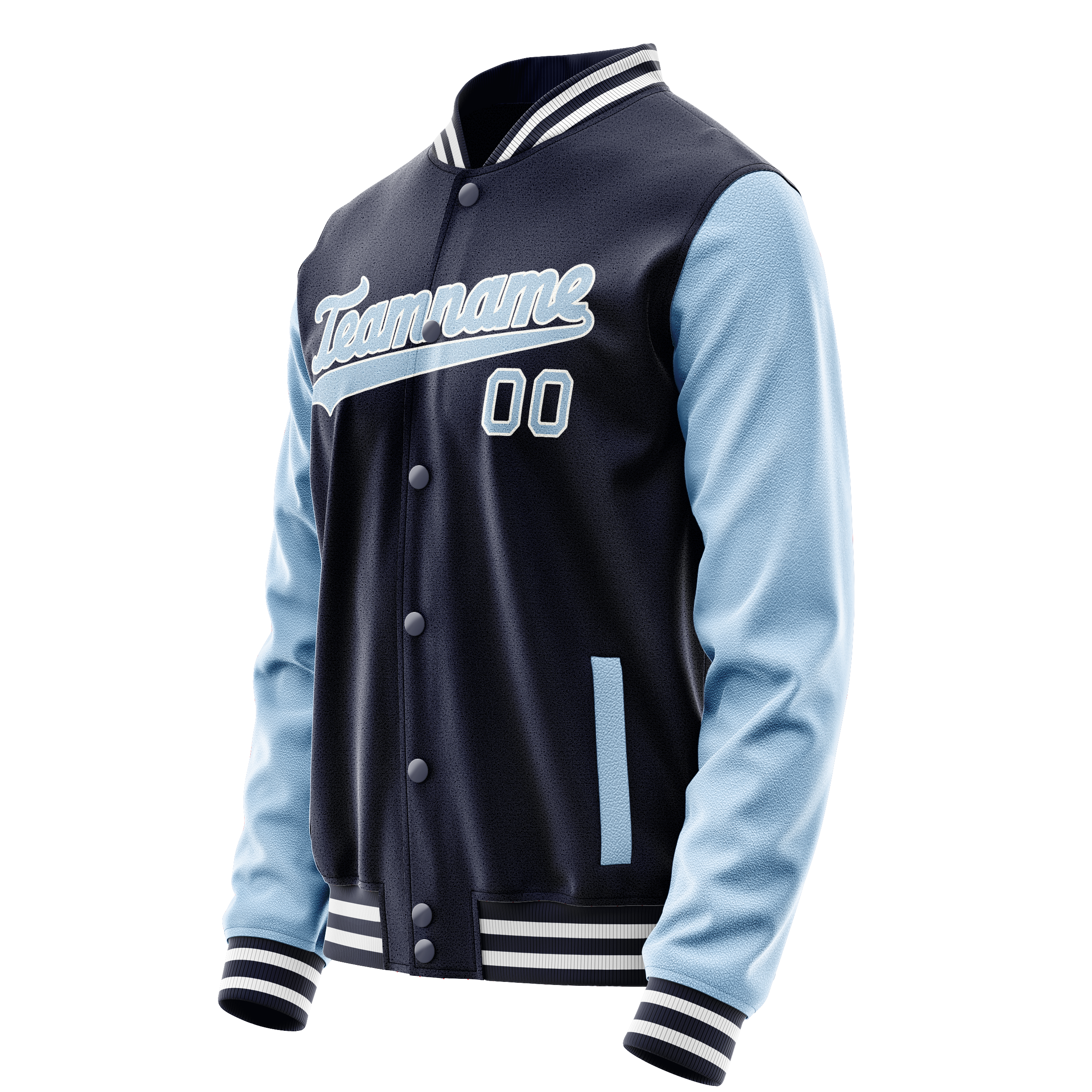 Custom Navy Light-Blue Solid Color Varsity Letterman Jacket JA02240617KZ294