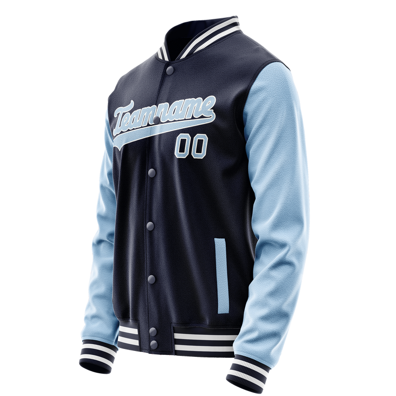 Custom Navy Light-Blue Solid Color Varsity Letterman Jacket JA02240617KZ294