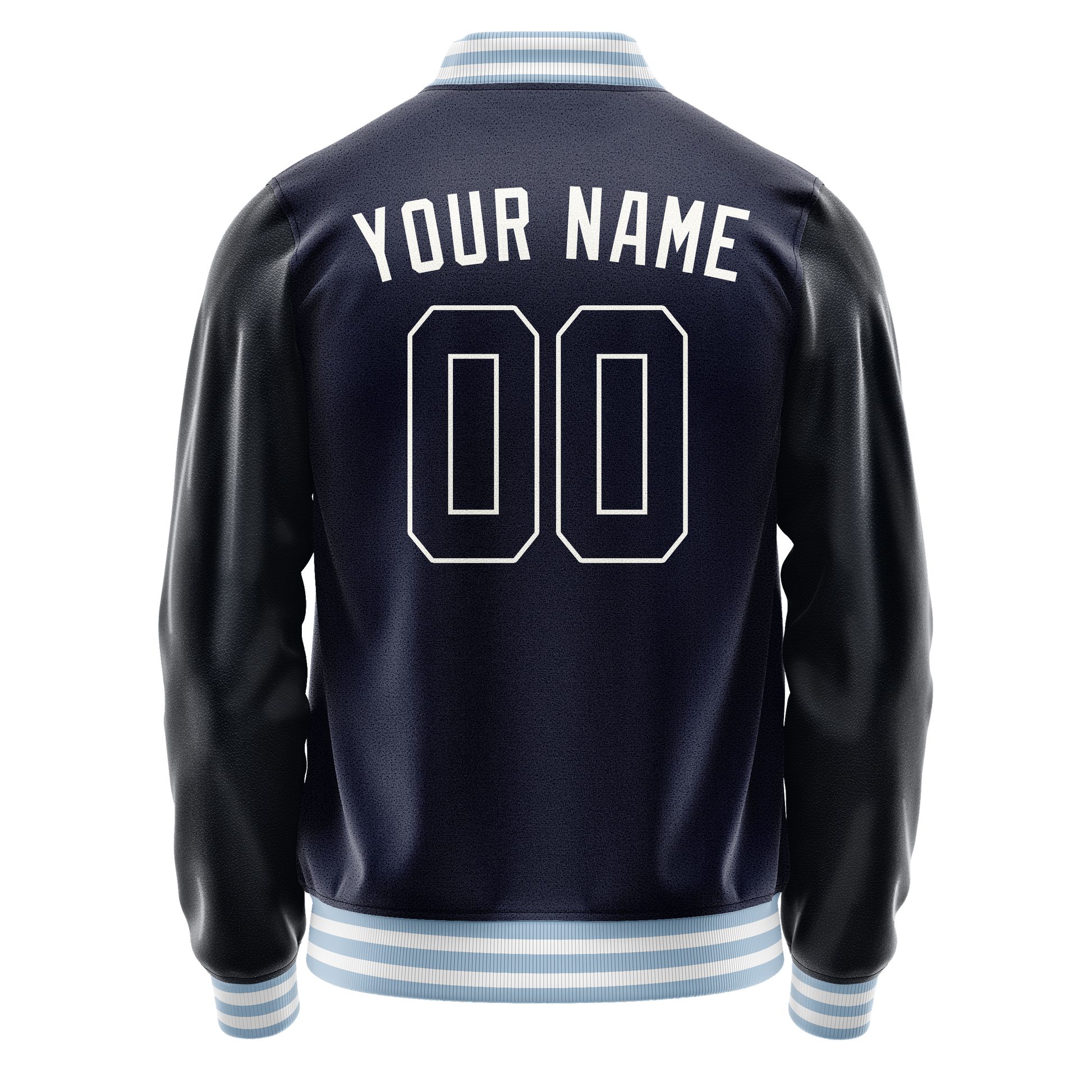 Custom Navy White Solid Color Varsity Letterman Jacket JA02240617KZ279