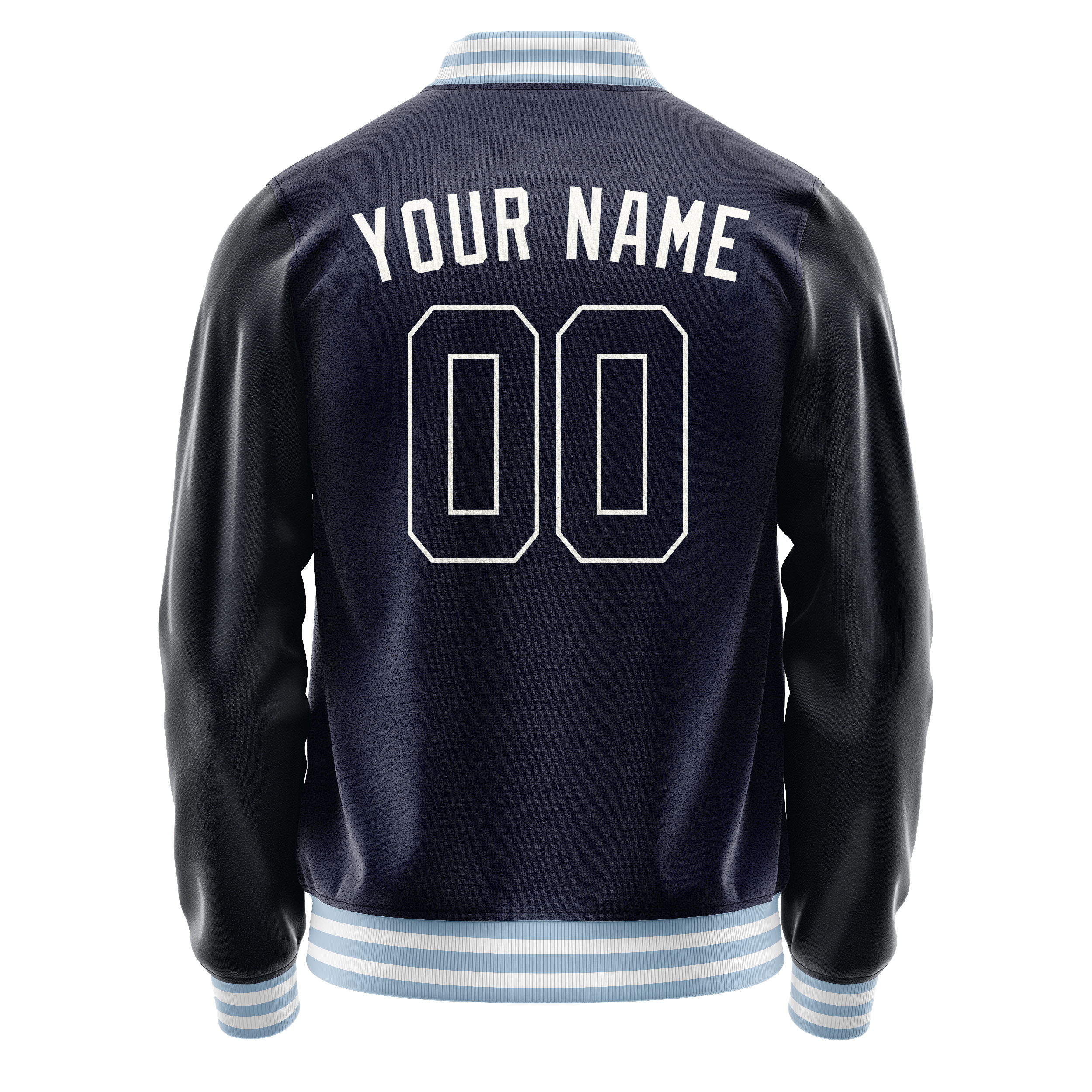 Custom Navy White Solid Color Varsity Letterman Jacket JA02240617KZ279