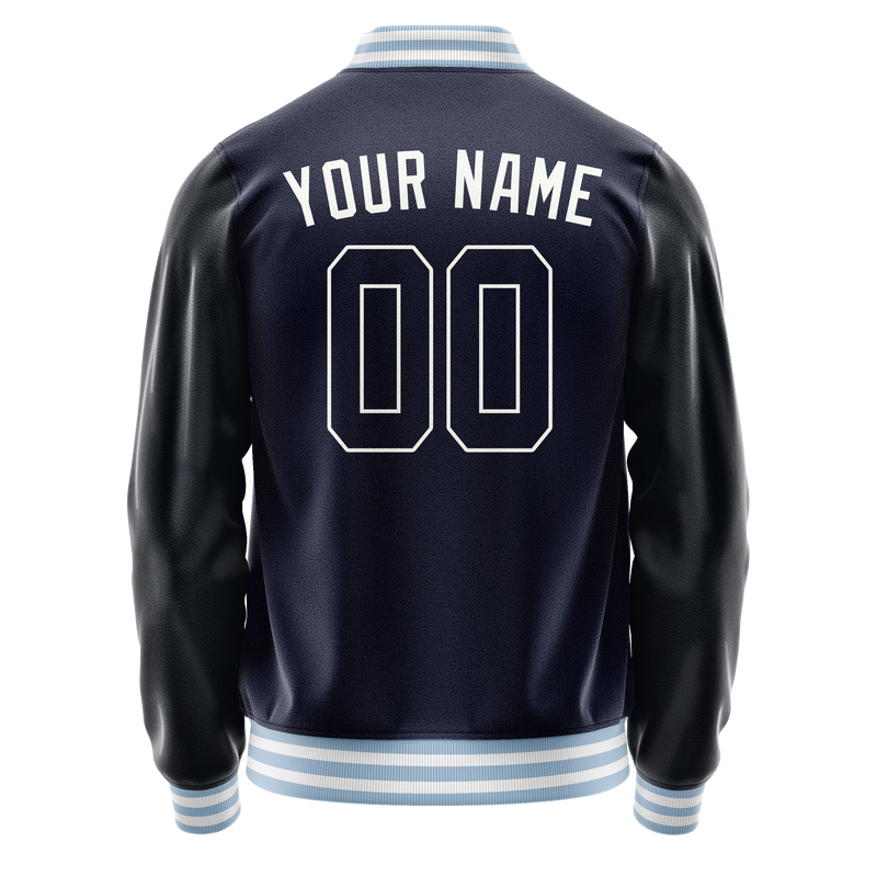 Custom Navy White Solid Color Varsity Letterman Jacket JA02240617KZ279