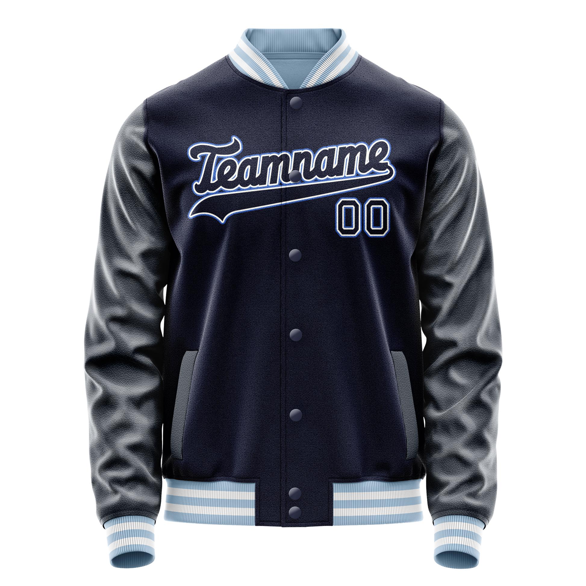 Custom Navy White Solid Color Varsity Letterman Jacket JA02240617KZ279