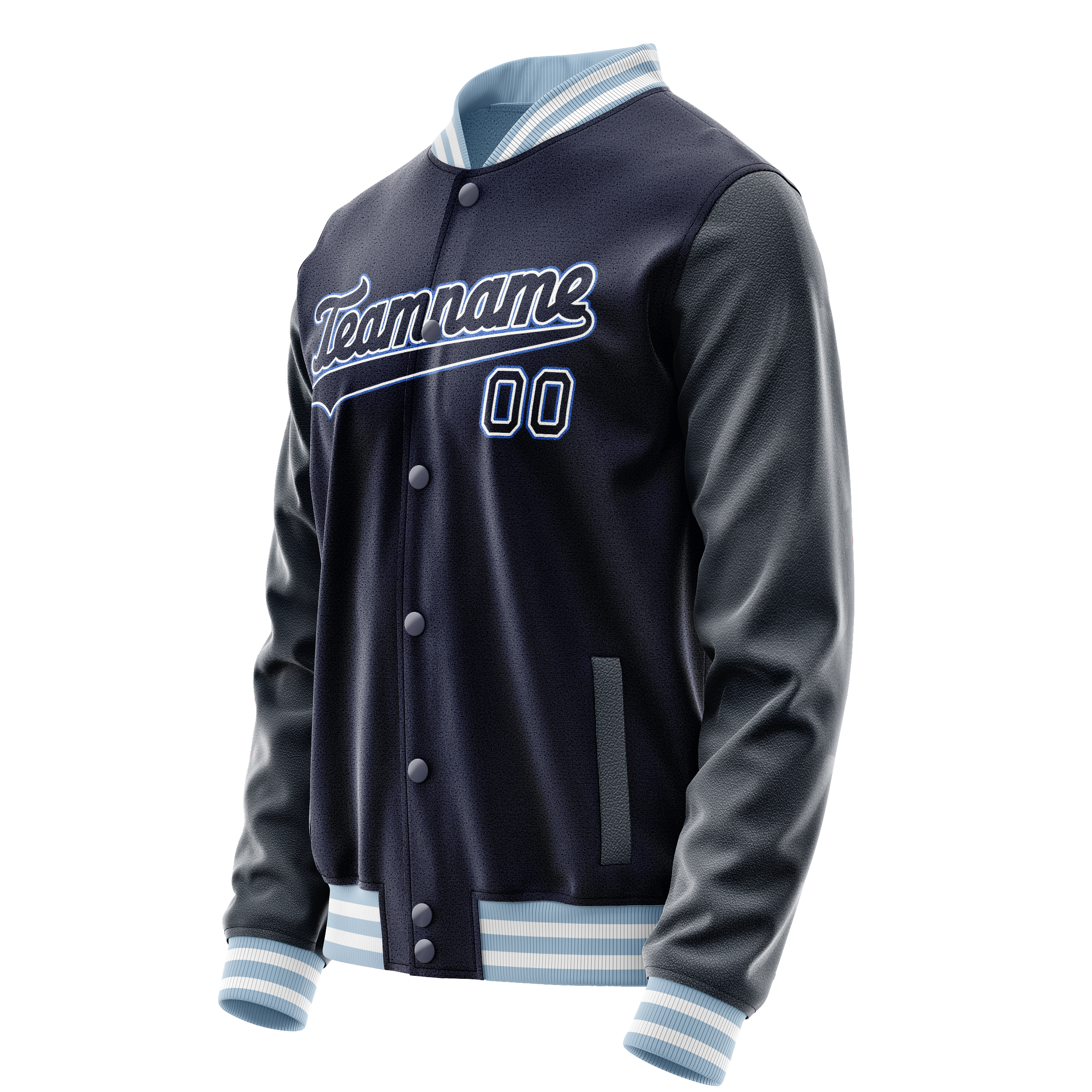 Custom Navy White Solid Color Varsity Letterman Jacket JA02240617KZ279