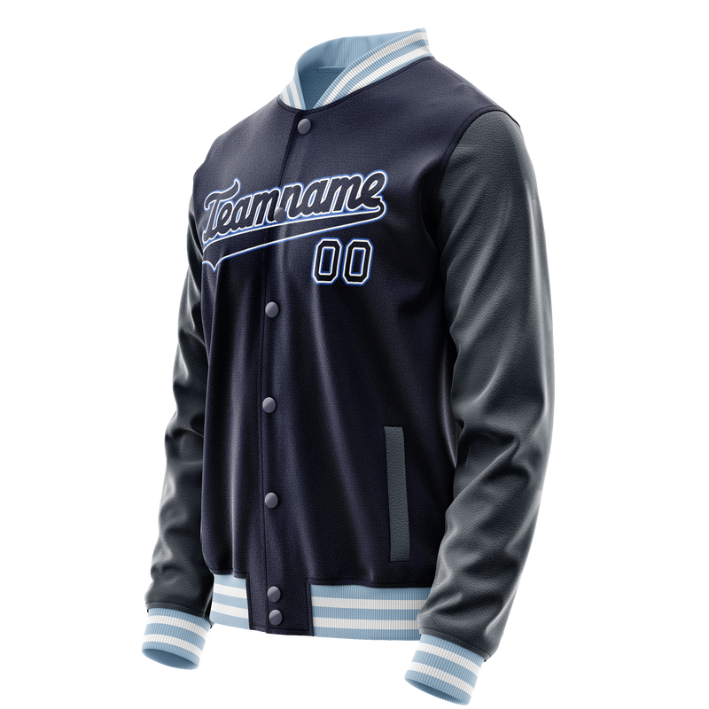 Custom Navy White Solid Color Varsity Letterman Jacket JA02240617KZ279