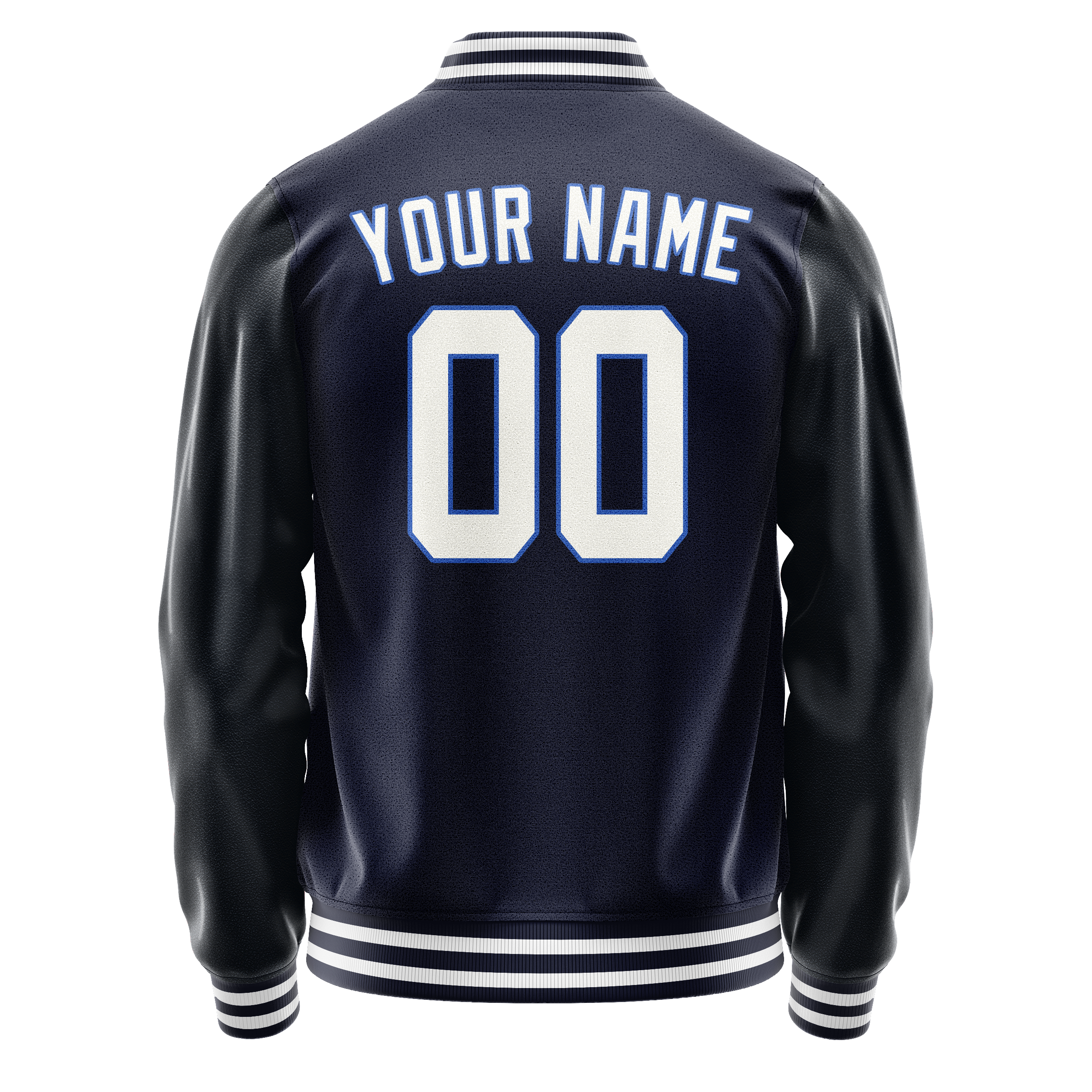 Custom Navy White Solid Color Varsity Letterman Jacket JA02240617KZ269