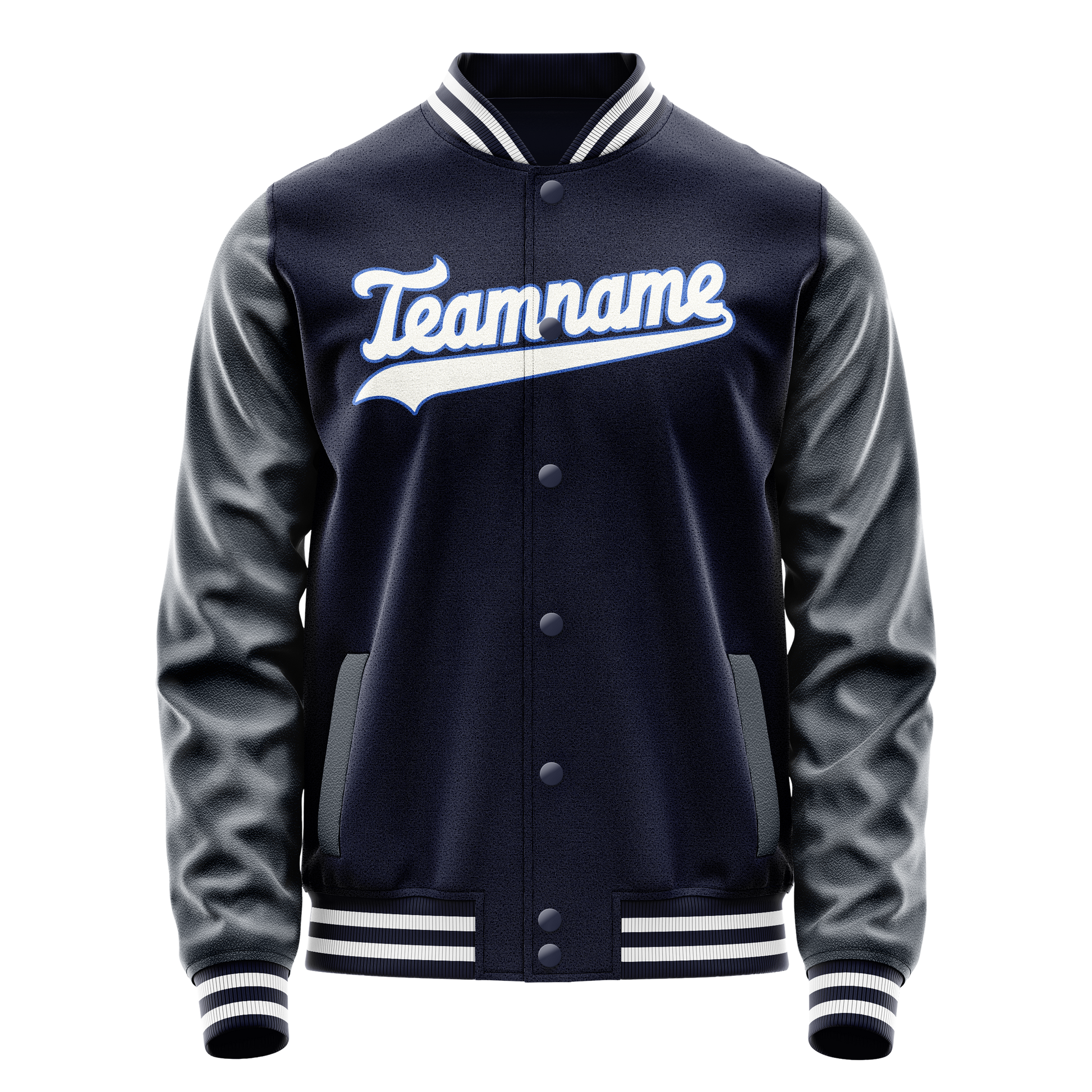 Custom Navy White Solid Color Varsity Letterman Jacket JA02240617KZ269