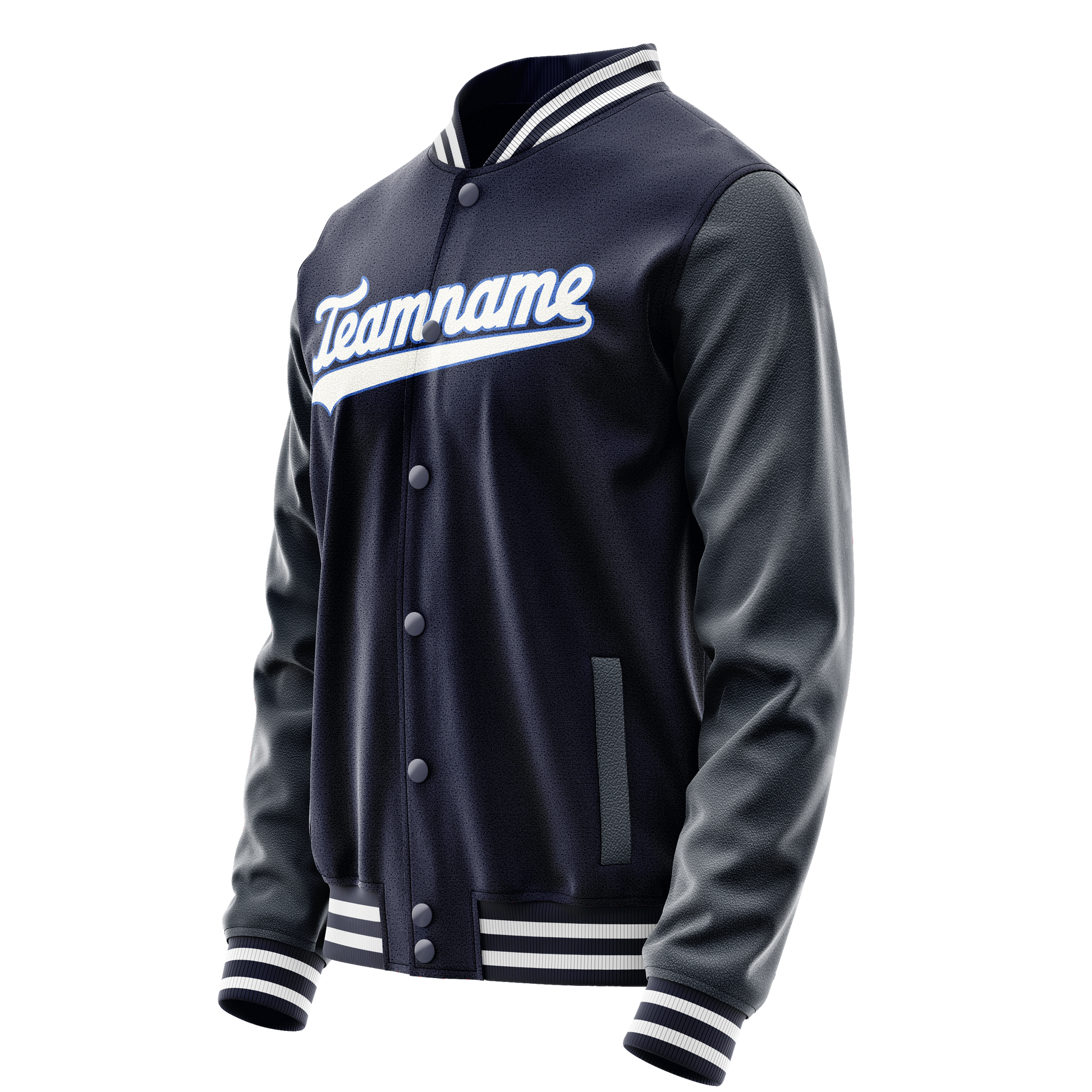 Custom Navy White Solid Color Varsity Letterman Jacket JA02240617KZ269