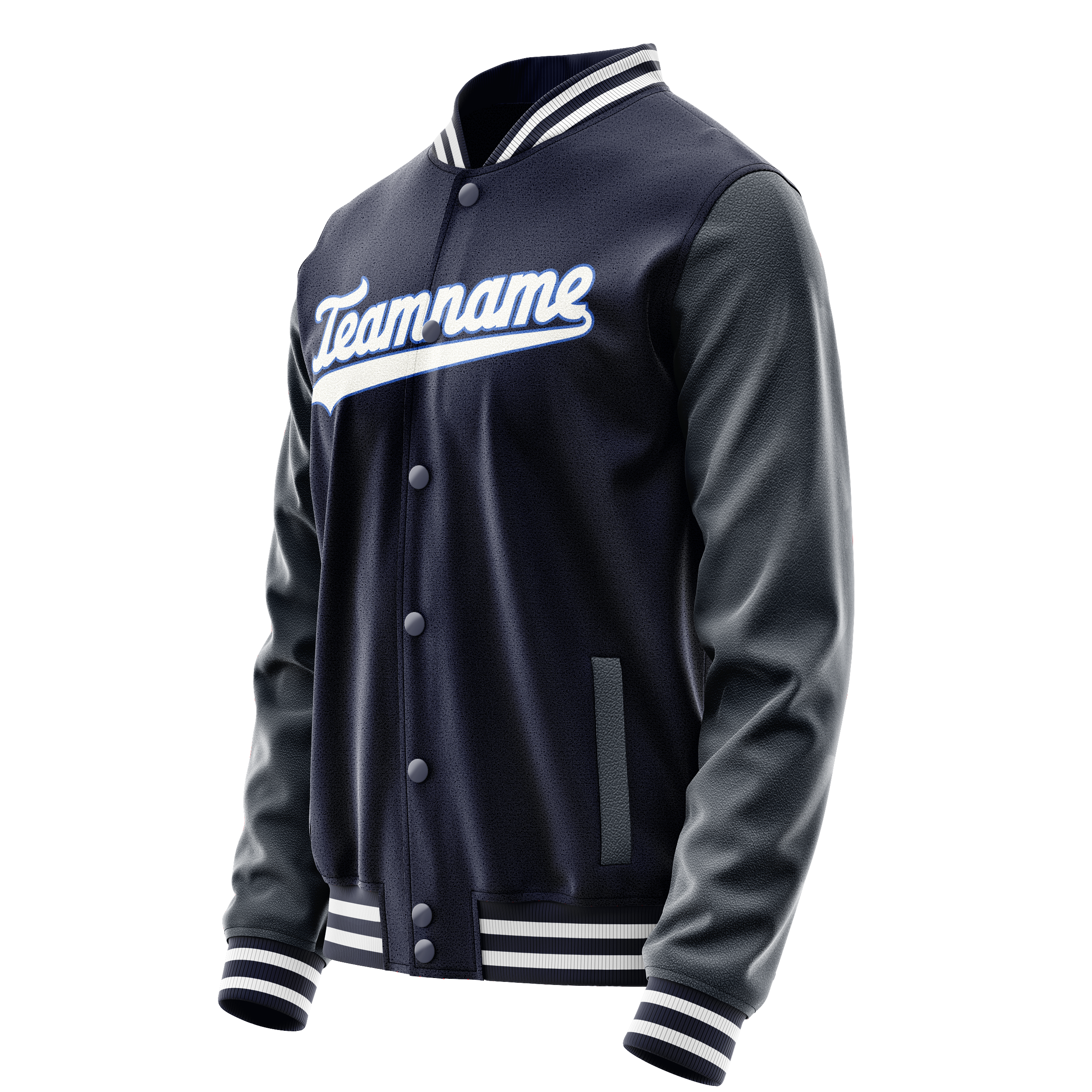 Custom Navy White Solid Color Varsity Letterman Jacket JA02240617KZ269