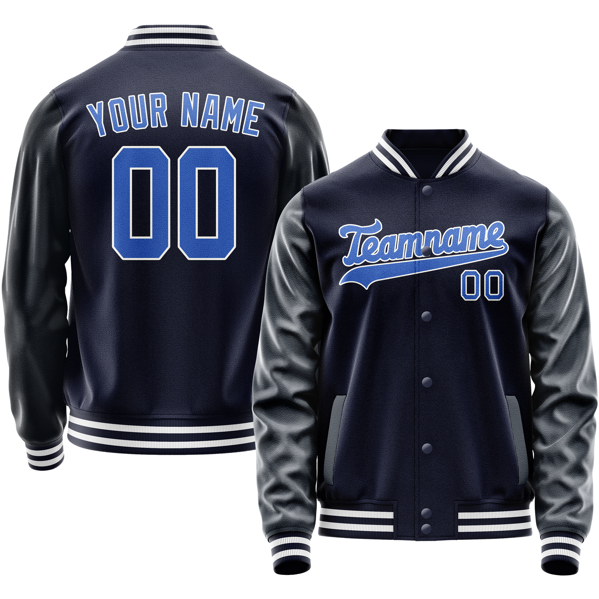 Custom Navy Royal Solid Color Varsity Letterman Jacket JA02240617KZ296