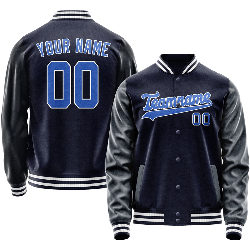 Custom Navy Royal Solid Color Varsity Letterman Jacket JA02240617KZ296