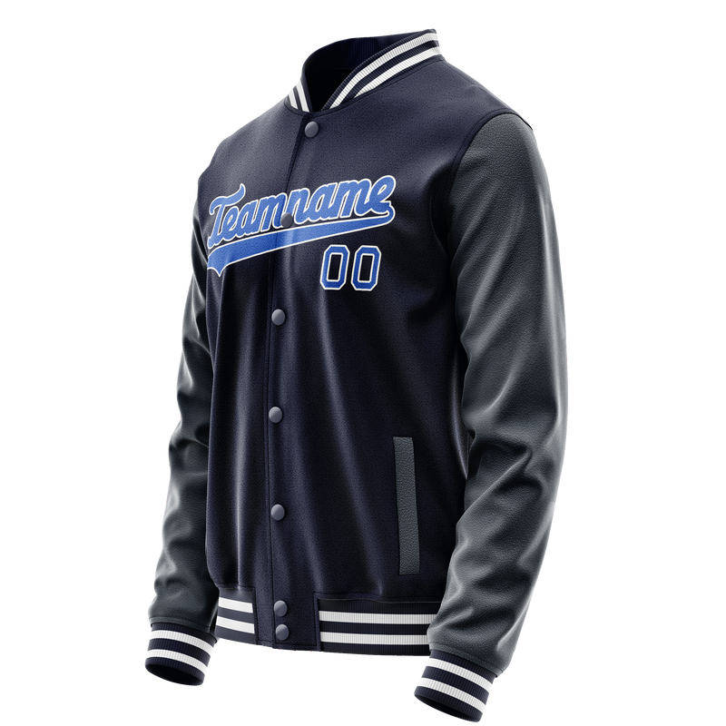 Custom Navy Royal Solid Color Varsity Letterman Jacket JA02240617KZ296