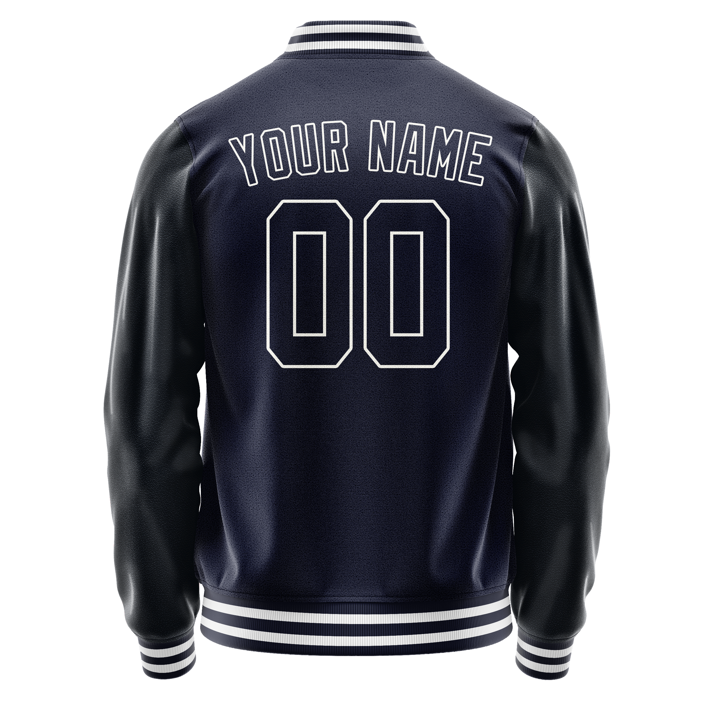 Custom Navy White Solid Color Varsity Letterman Jacket JA02240617KZ273