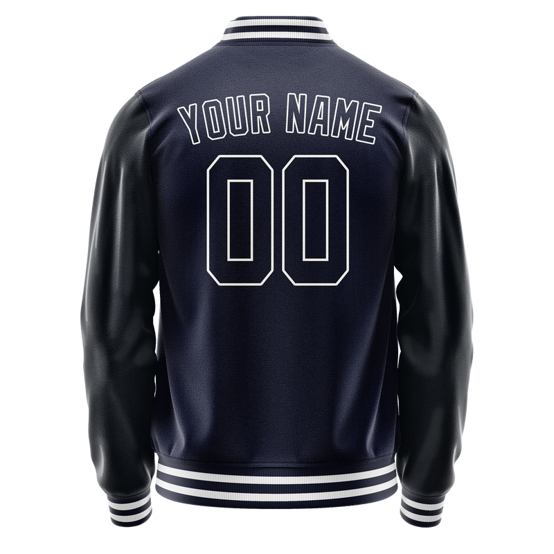 Custom Navy White Solid Color Varsity Letterman Jacket JA02240617KZ273