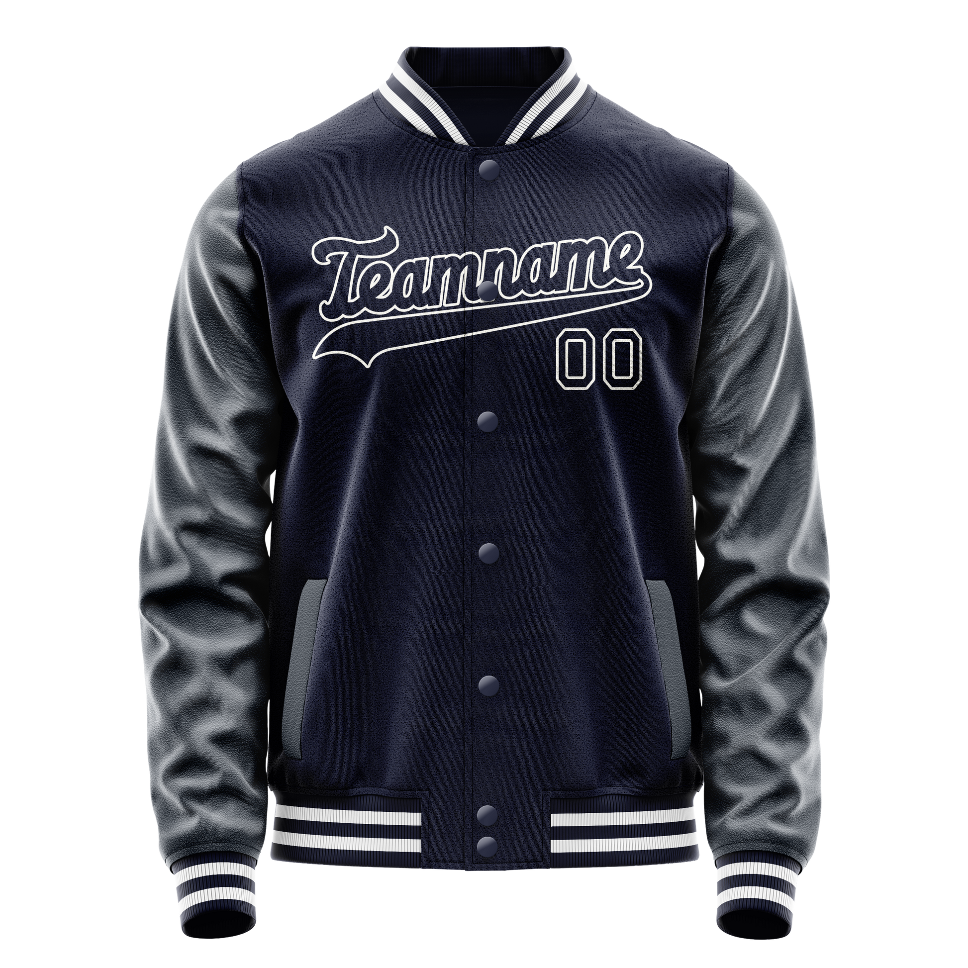 Custom Navy White Solid Color Varsity Letterman Jacket JA02240617KZ273