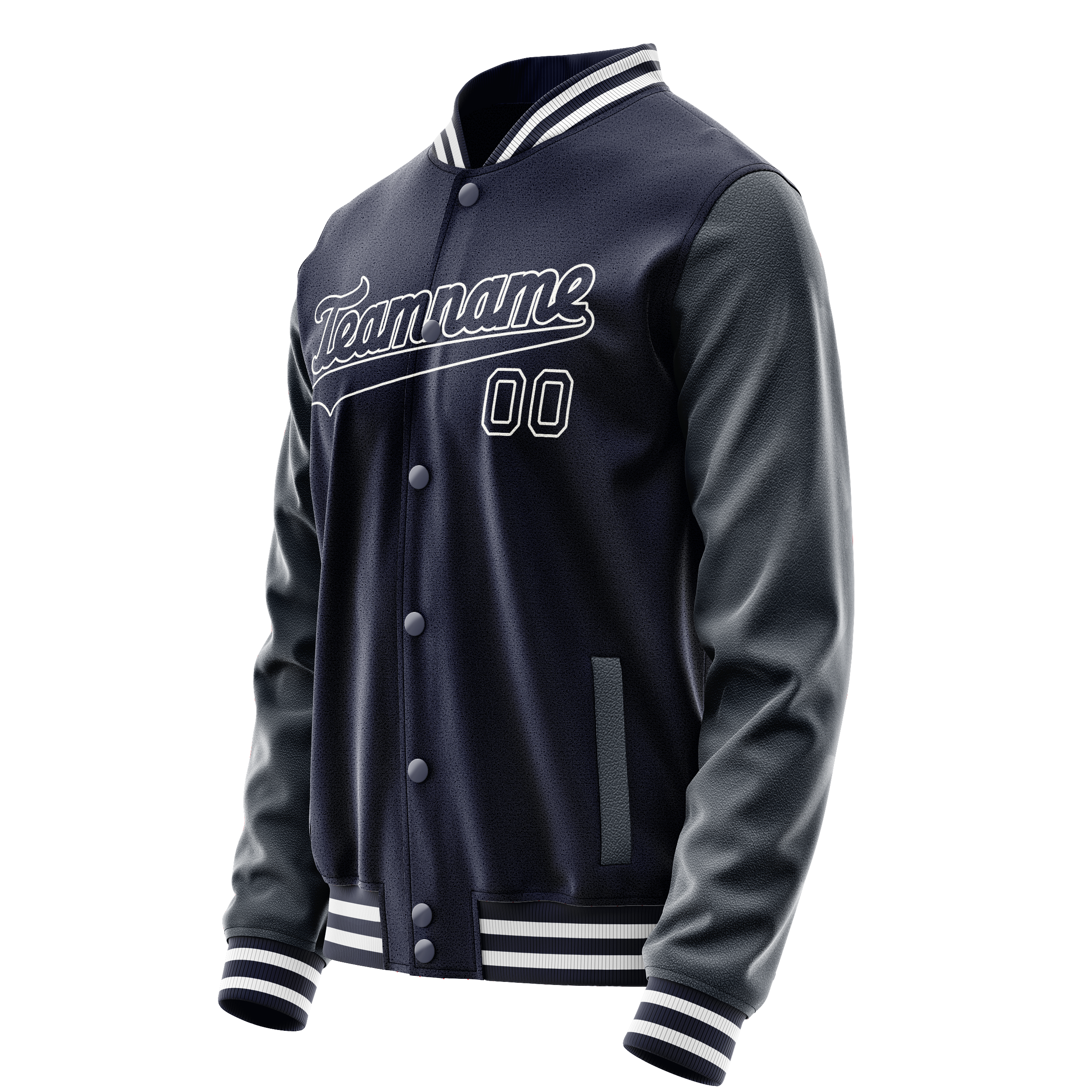 Custom Navy White Solid Color Varsity Letterman Jacket JA02240617KZ273