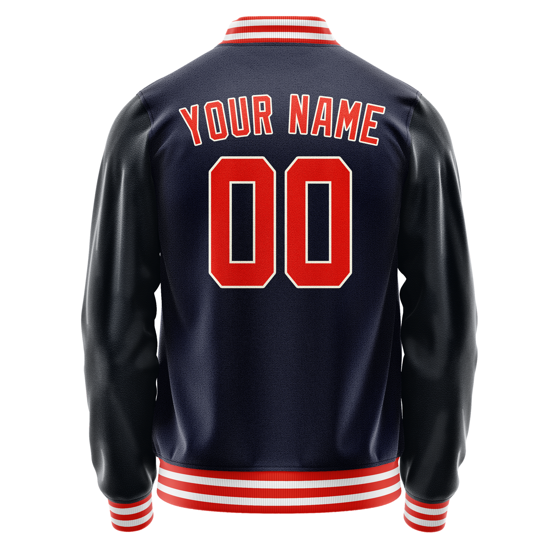 Custom Navy Orange Solid Color Varsity Letterman Jacket JA02240617KZ268