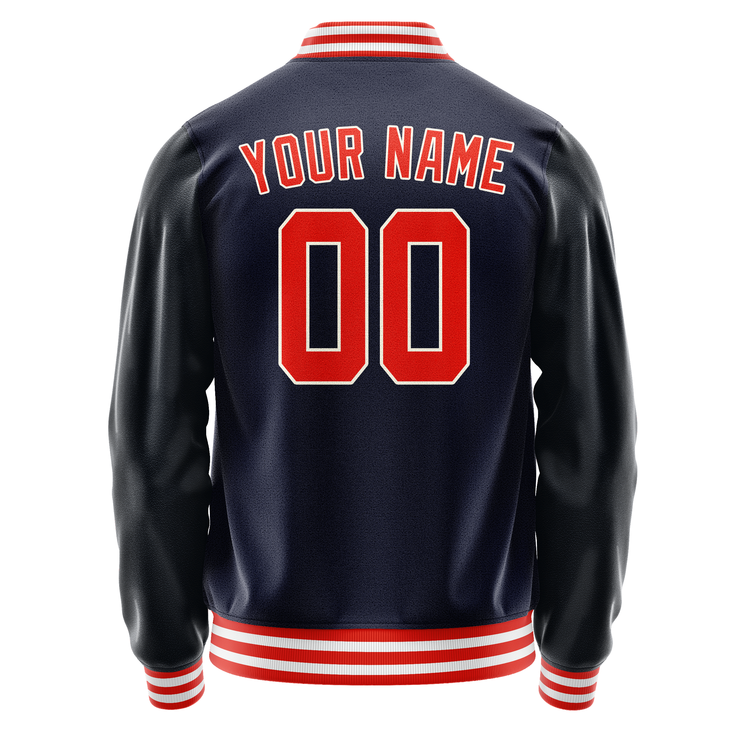 Custom Navy Orange Solid Color Varsity Letterman Jacket JA02240617KZ268