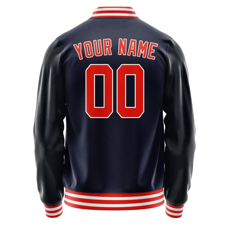 Custom Navy Orange Solid Color Varsity Letterman Jacket JA02240617KZ268
