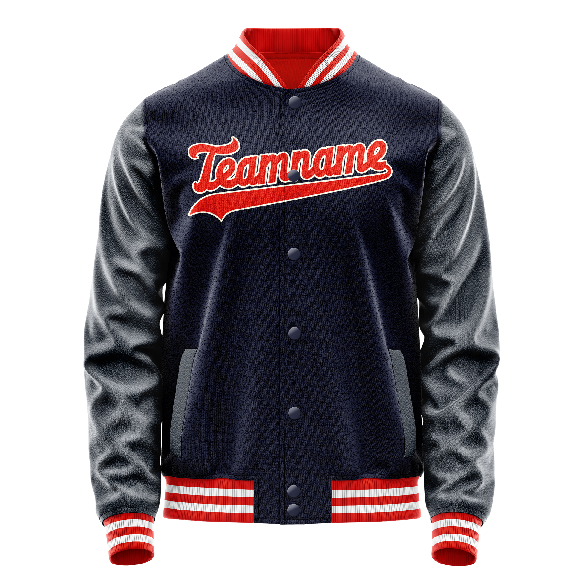 Custom Navy Orange Solid Color Varsity Letterman Jacket JA02240617KZ268