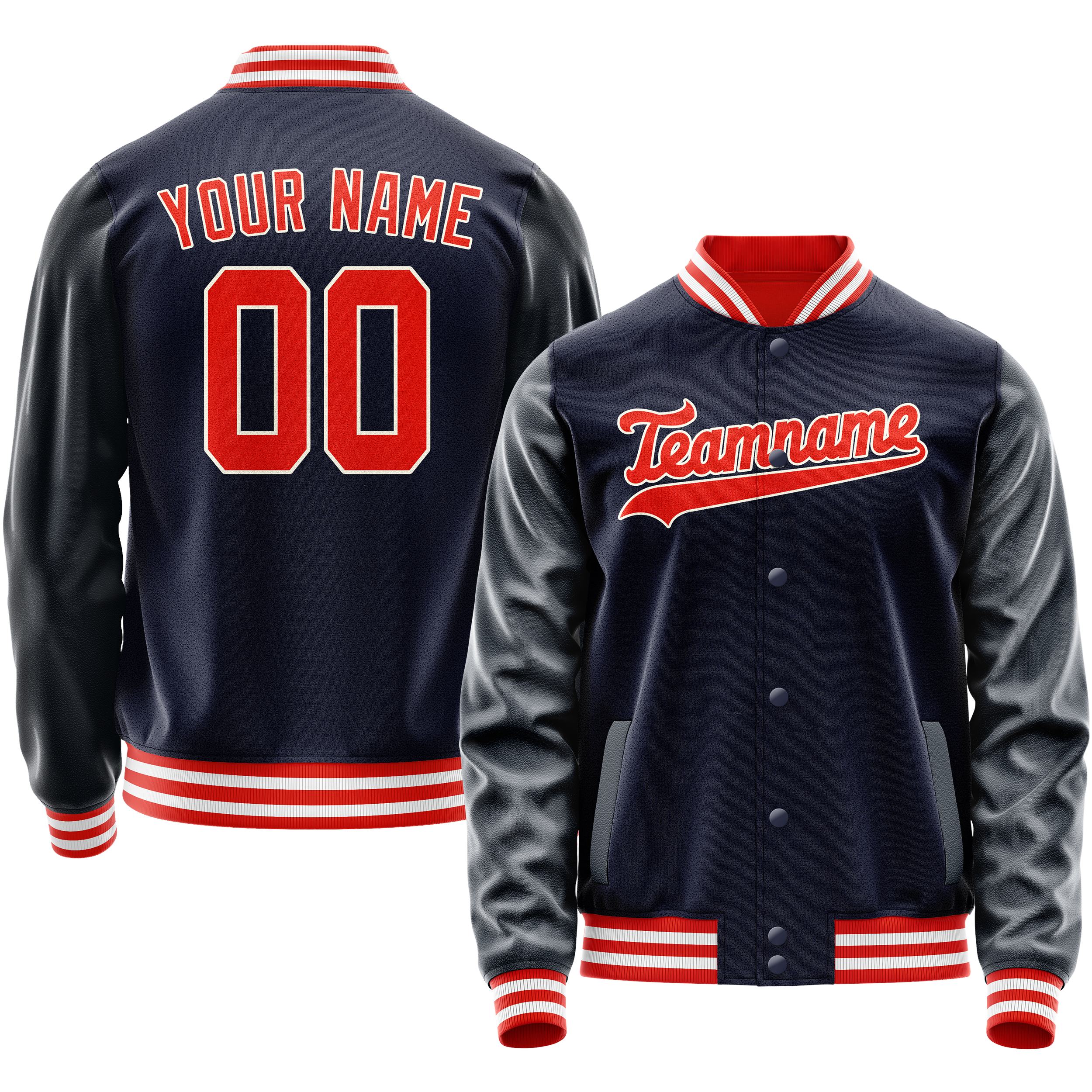 Custom Navy Orange Solid Color Varsity Letterman Jacket JA02240617KZ268