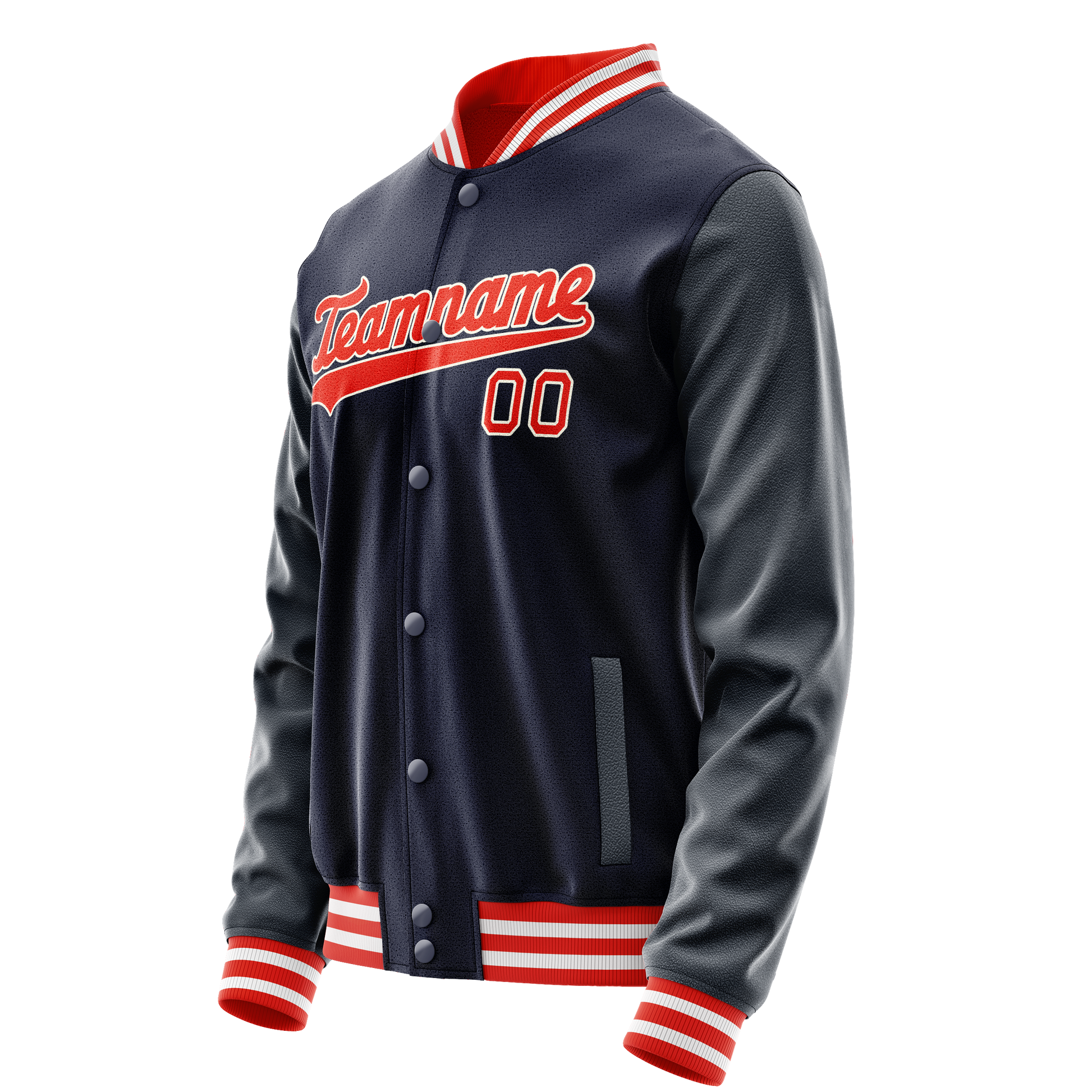 Custom Navy Orange Solid Color Varsity Letterman Jacket JA02240617KZ268