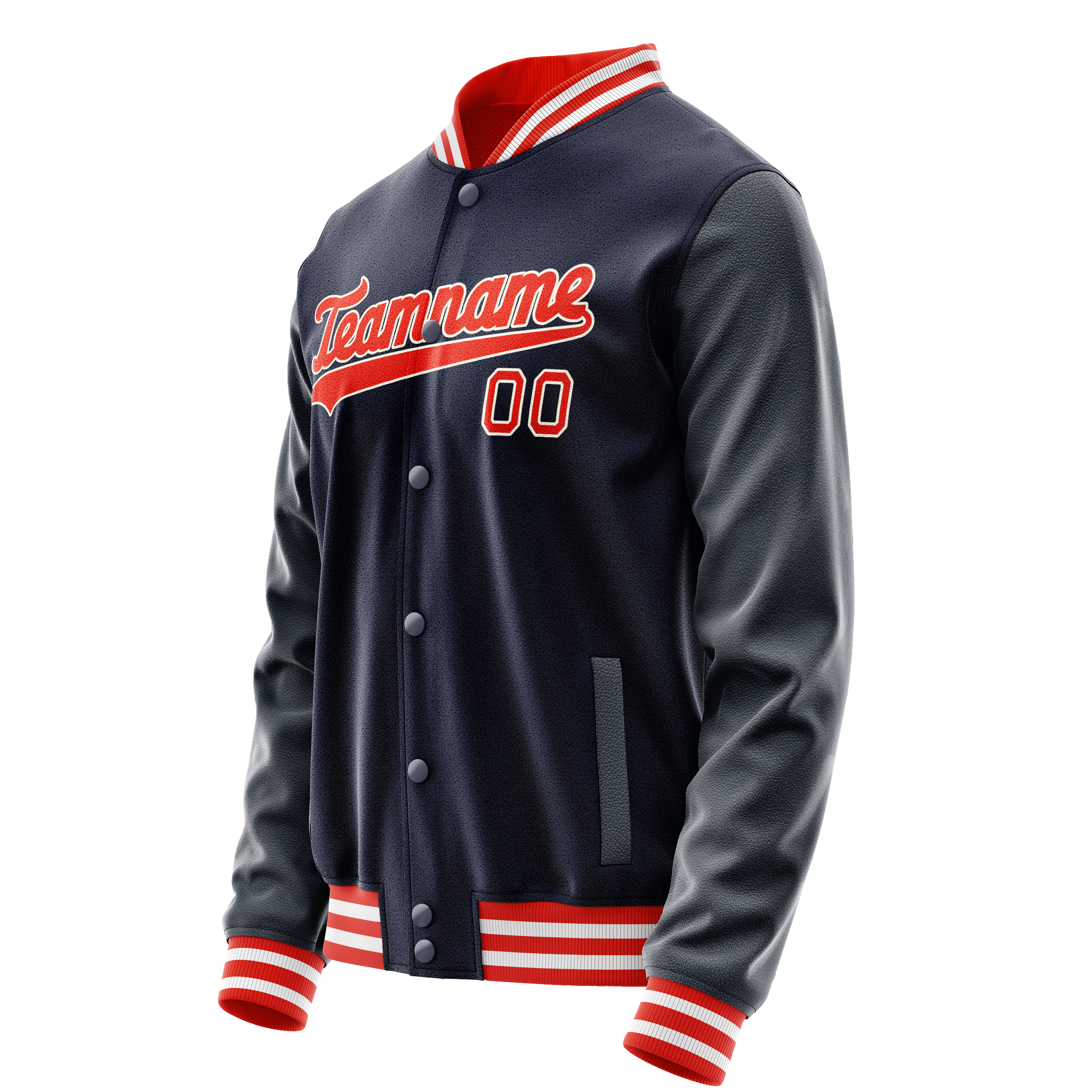 Custom Navy Orange Solid Color Varsity Letterman Jacket JA02240617KZ268
