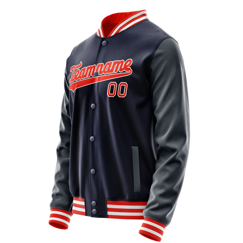 Custom Navy Orange Solid Color Varsity Letterman Jacket JA02240617KZ268