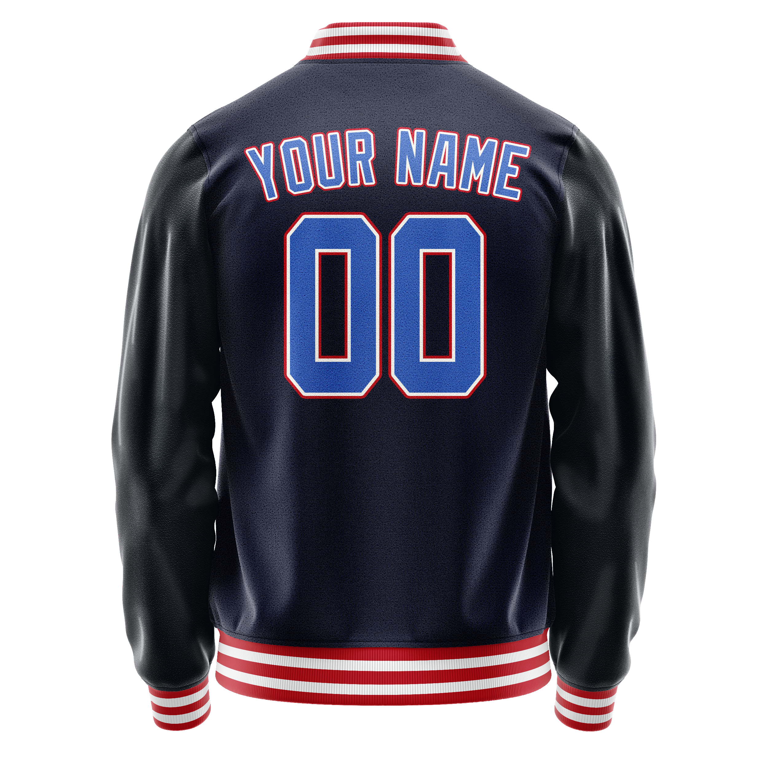 Custom Navy Red Solid Color Varsity Letterman Jacket JA02240617KZ280