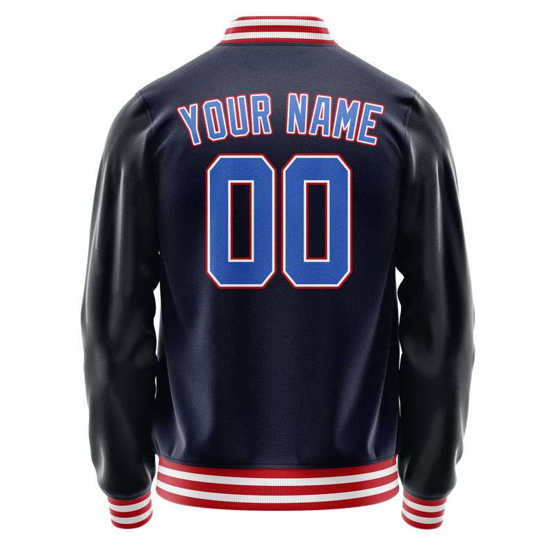 Custom Navy Red Solid Color Varsity Letterman Jacket JA02240617KZ280