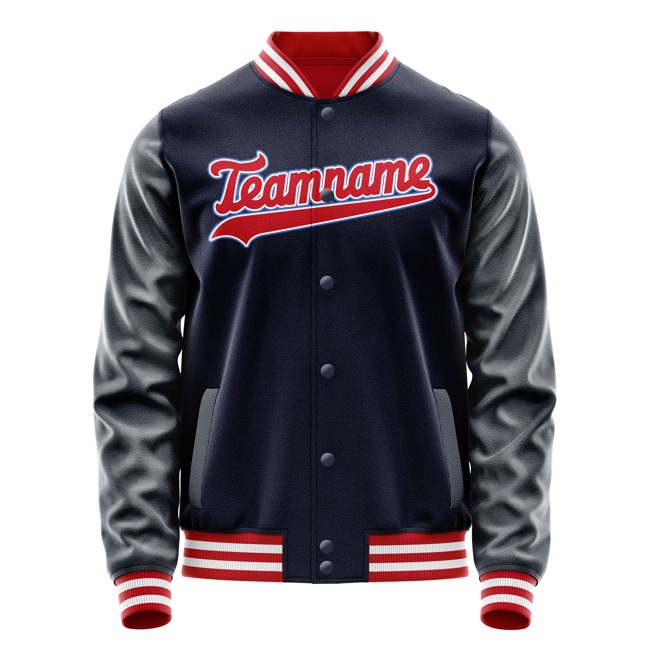 Custom Navy Red Solid Color Varsity Letterman Jacket JA02240617KZ280