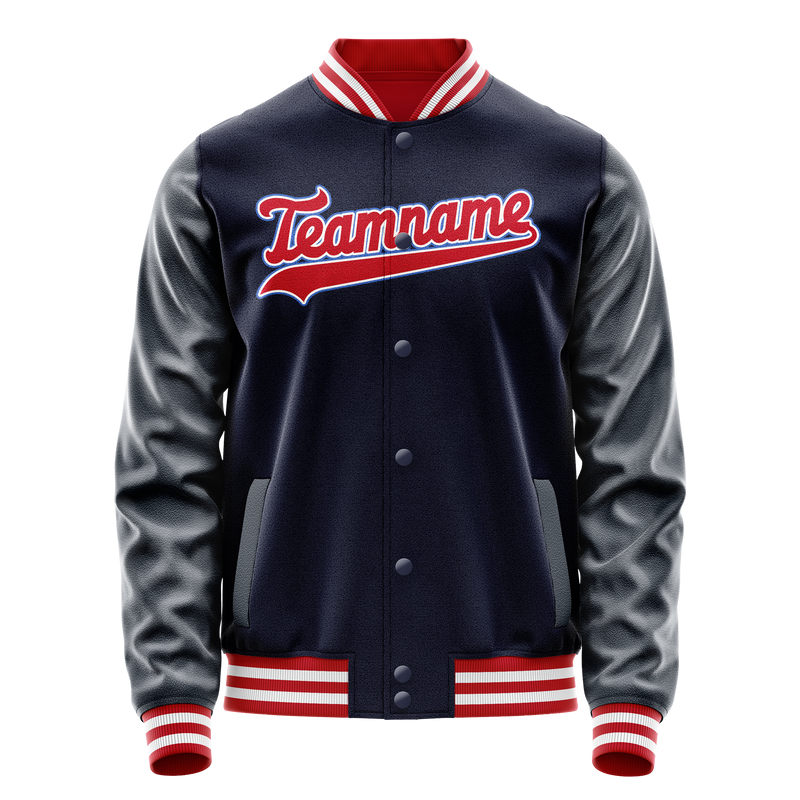 Custom Navy Red Solid Color Varsity Letterman Jacket JA02240617KZ280