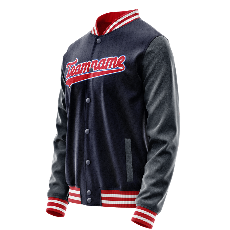 Custom Navy Red Solid Color Varsity Letterman Jacket JA02240617KZ280