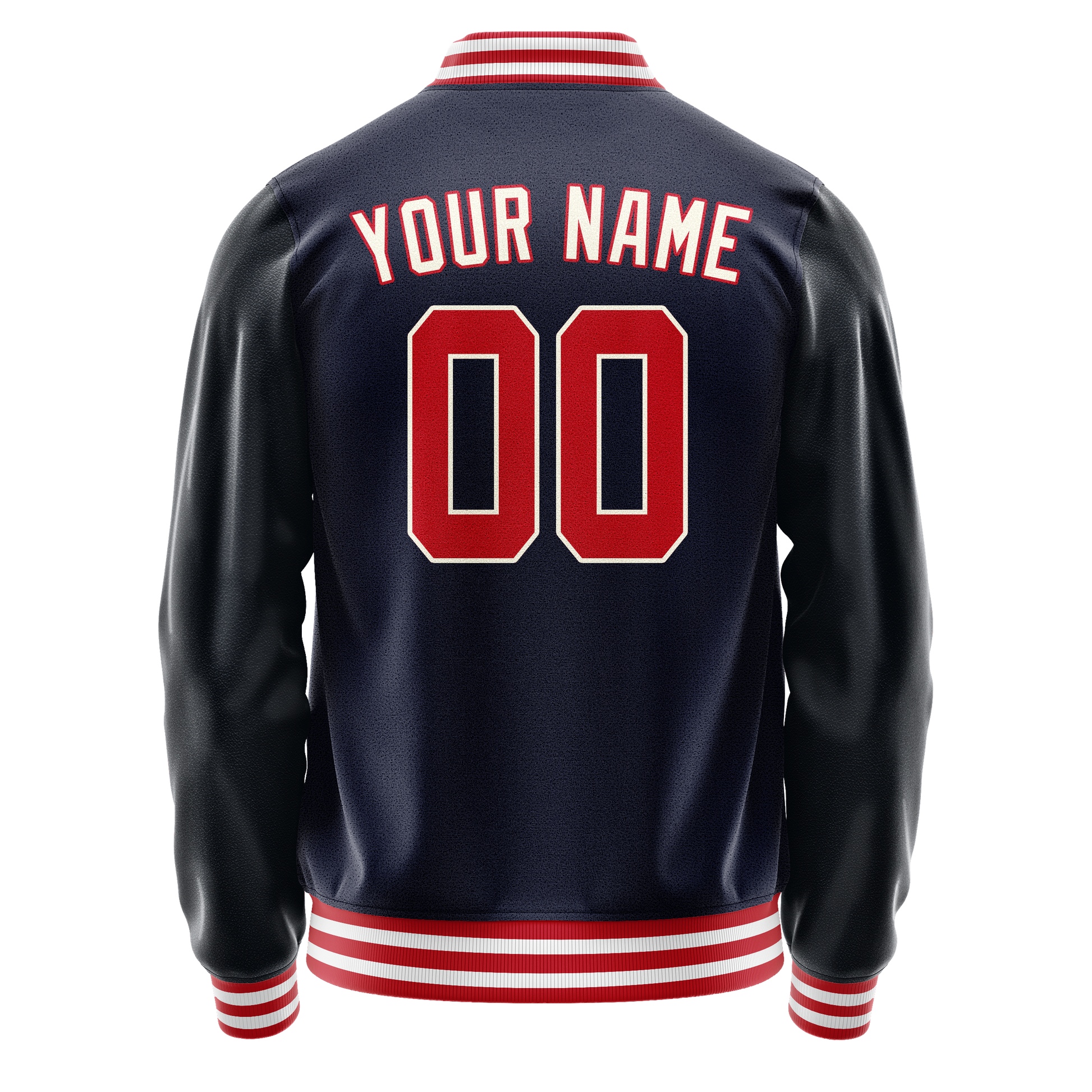 Custom Navy Red Solid Color Varsity Letterman Jacket JA02240617KZ282