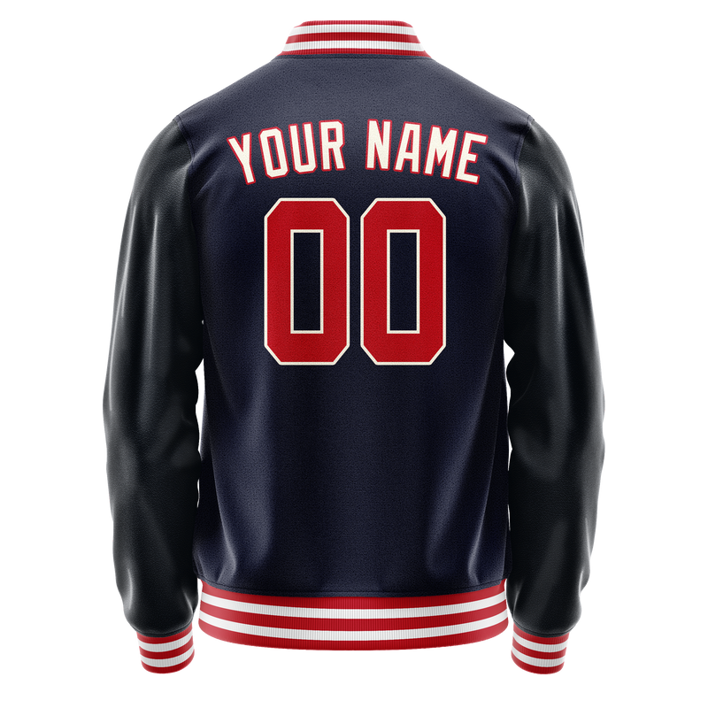 Custom Navy Red Solid Color Varsity Letterman Jacket JA02240617KZ282
