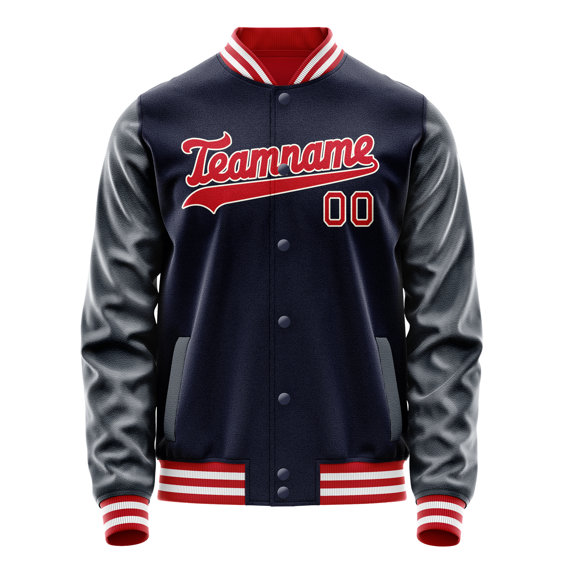 Custom Navy Red Solid Color Varsity Letterman Jacket JA02240617KZ282