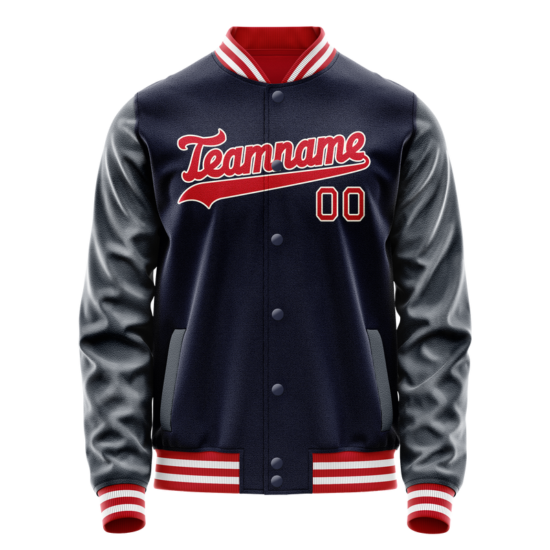 Custom Navy Red Solid Color Varsity Letterman Jacket JA02240617KZ282