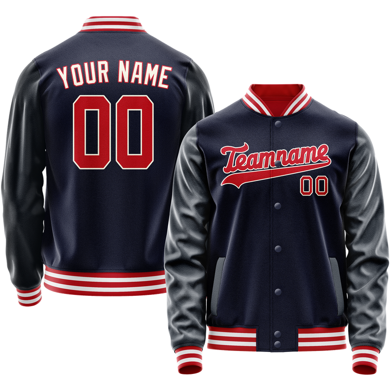 Custom Navy Red Solid Color Varsity Letterman Jacket JA02240617KZ282