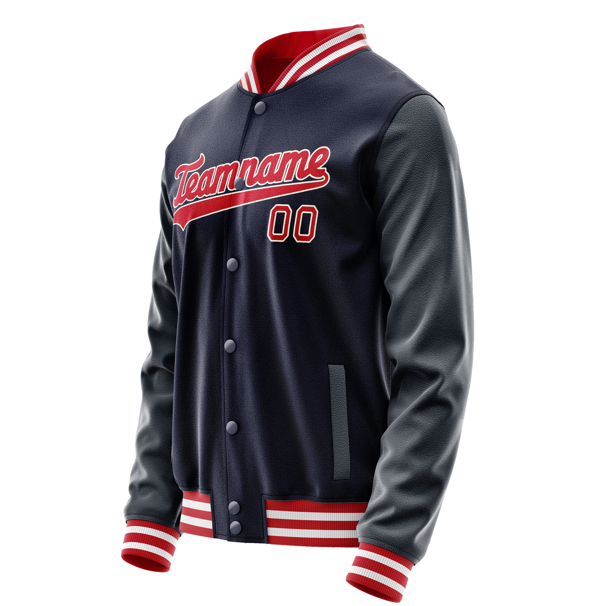 Custom Navy Red Solid Color Varsity Letterman Jacket JA02240617KZ282