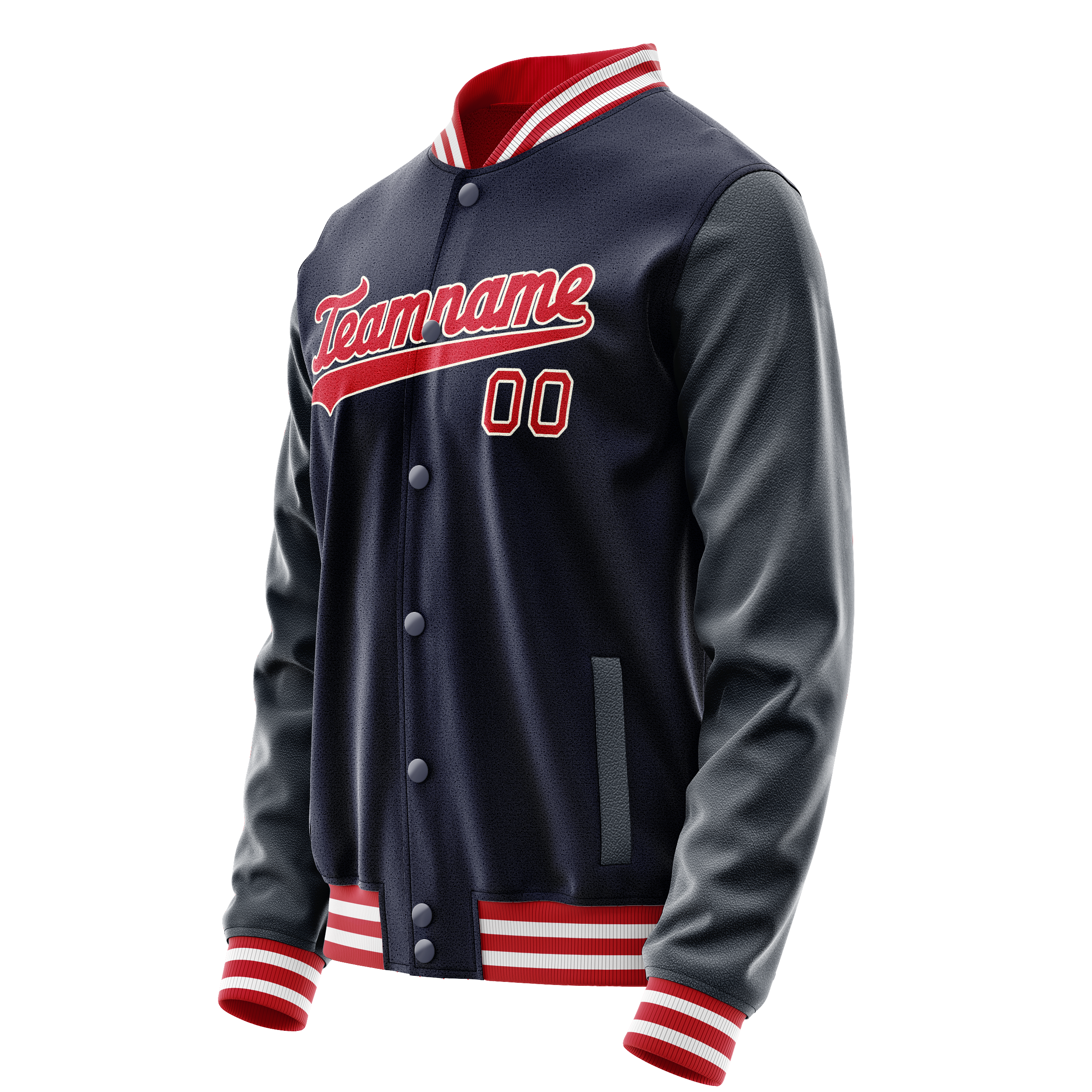 Custom Navy Red Solid Color Varsity Letterman Jacket JA02240617KZ282