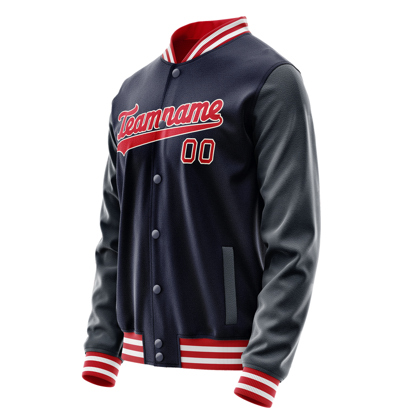 Custom Navy Red Solid Color Varsity Letterman Jacket JA02240617KZ282