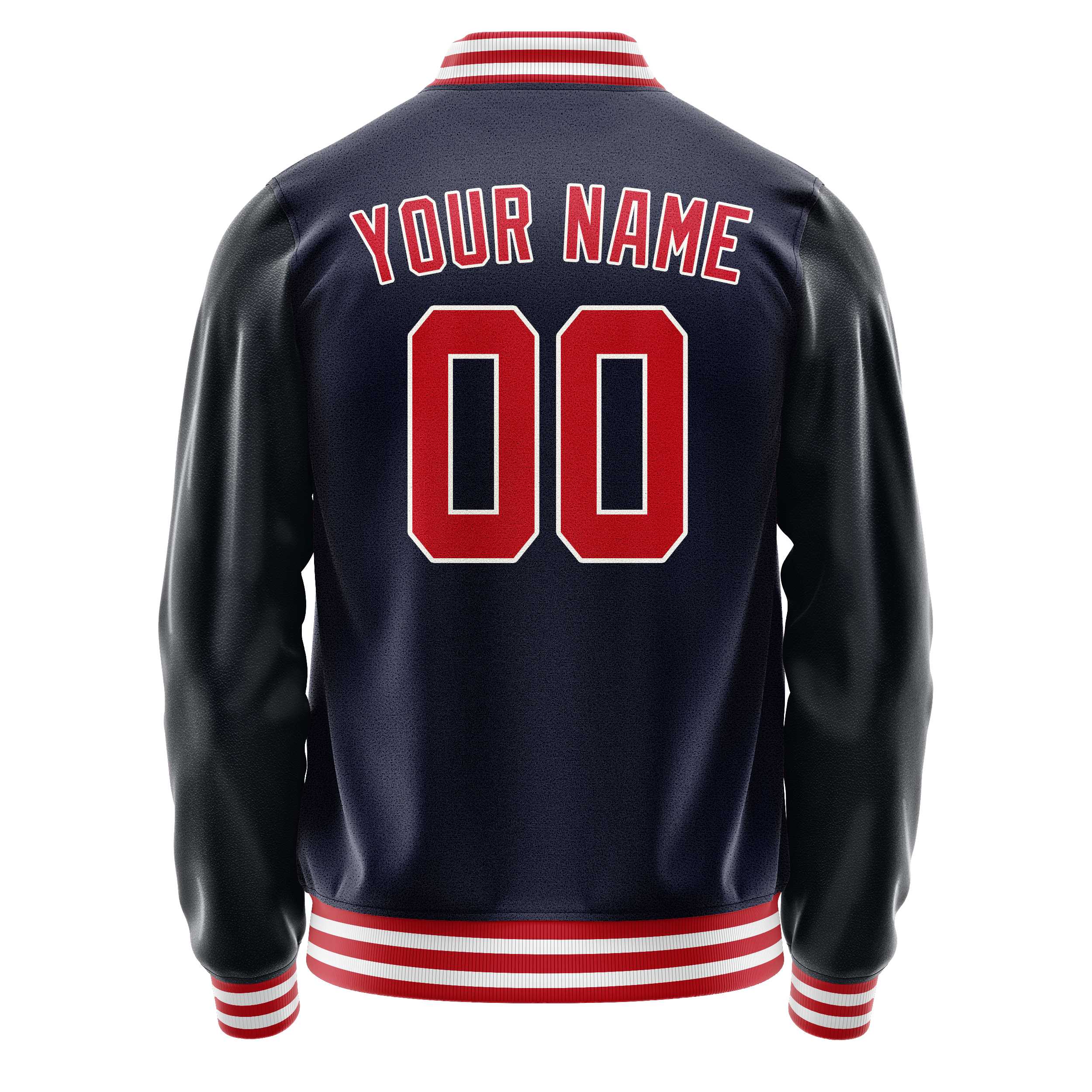 Custom Navy Red Solid Color Varsity Letterman Jacket JA02240617KZ295