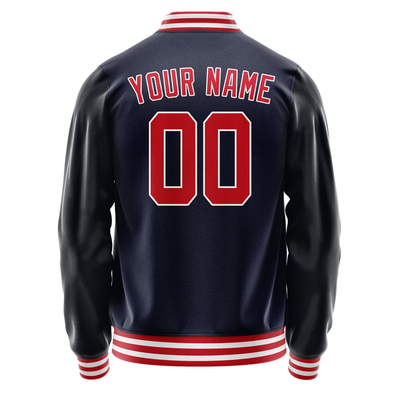 Custom Navy Red Solid Color Varsity Letterman Jacket JA02240617KZ295