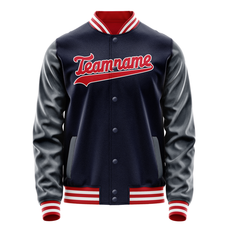 Custom Navy Red Solid Color Varsity Letterman Jacket JA02240617KZ295