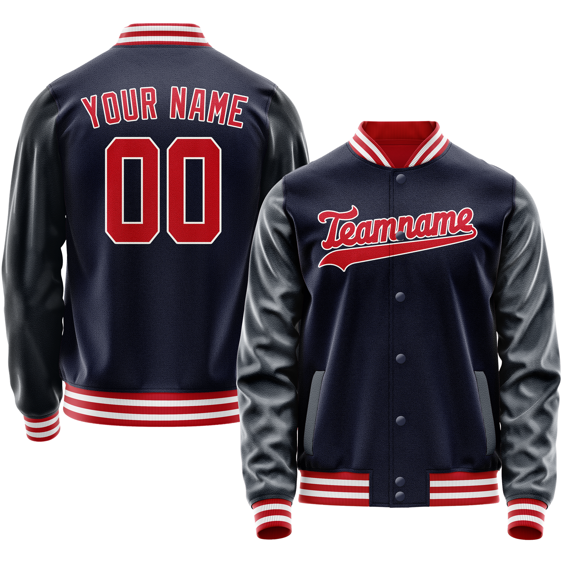 Custom Navy Red Solid Color Varsity Letterman Jacket JA02240617KZ295
